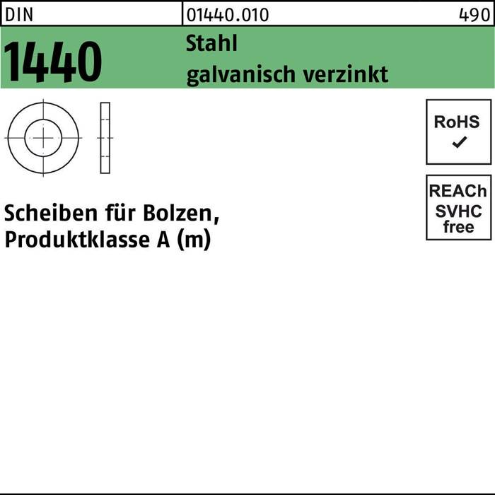 Scheibe DIN 1440 f.Bolzen 7x 14x 1,6 Stahl galv.verz. 100 Stück