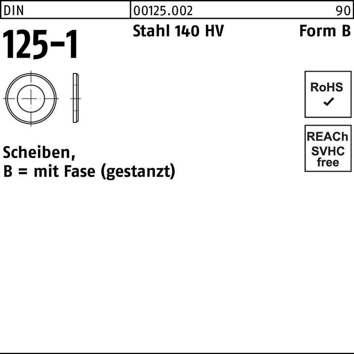 Unterlegscheibe DIN 125-1 B 31x 56x4 Stahl 140 HV 50 Stück