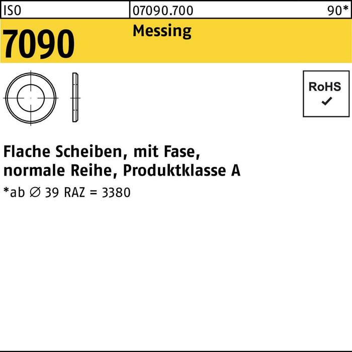 Unterlegscheibe ISO 7090 Fase 14 Messing 100 Stück