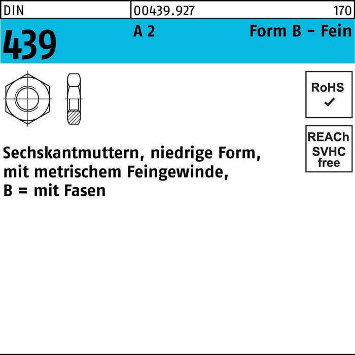 Sechskantmutter DIN 439/ISO 4035 FormB BM 20x 1,5 A 2 10 Stück