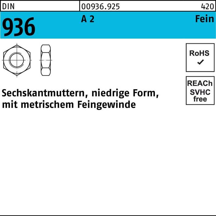 Sechskantmutter DIN 936 M12x 1,5 A 2 50 Stück