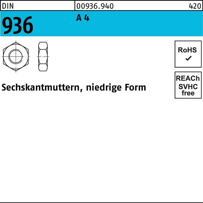Sechskantmutter DIN 936 M10 A 4 50 Stück