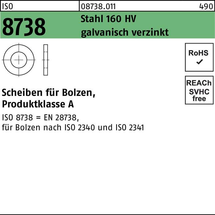 Scheibe ISO 8738 f.Bolzen 20 Stahl 160 HV galv.verz. 200 Stück