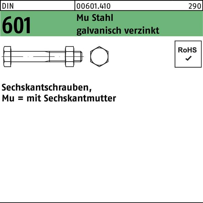 Sechskantschraube DIN 601 Sechskantmutter M14x60 Mu Stahl 4.6 galv.verz. 50St.