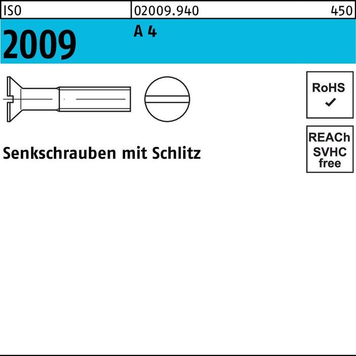 Senkschraube ISO 2009 Schlitz M6x 60 A 4 50 Stück