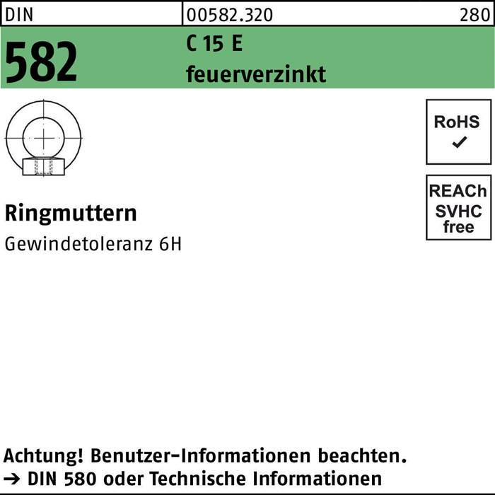 Ringmutter DIN 582 M12 C 15 E feuerverz. 10 Stück
