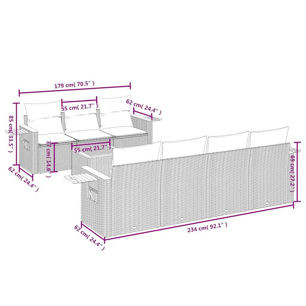 vidaXL 8-tlg. Garten-Sofagarnitur mit Kissen Schwarz Poly Rattan