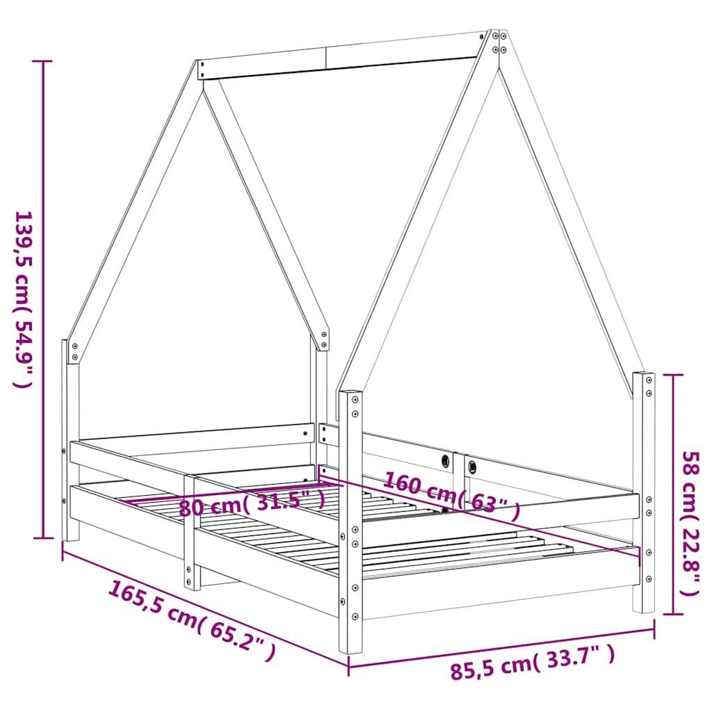 vidaXL Kinderbett Schwarz 80x160 cm Massivholz Kiefer