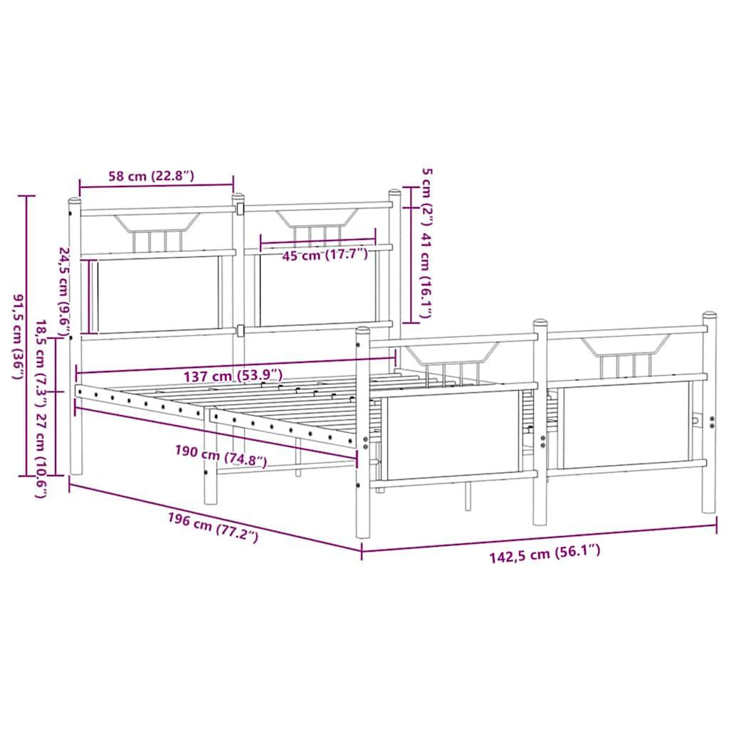 vidaXL Bettgestell ohne Matratze Sonoma-Eiche 137x190 cm Holzwerkstoff