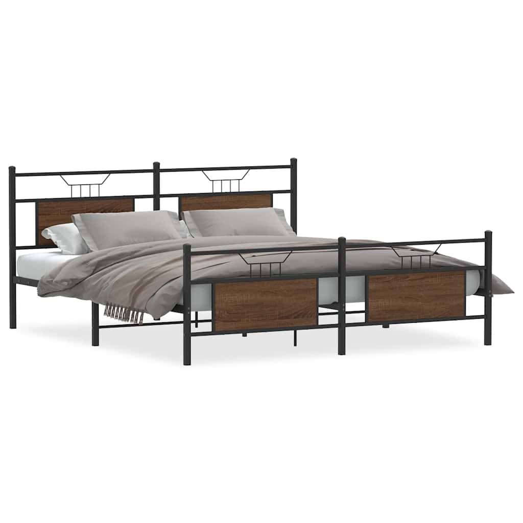 vidaXL Metallbett ohne Matratze Braun Eichen-Optik 160x200 cm