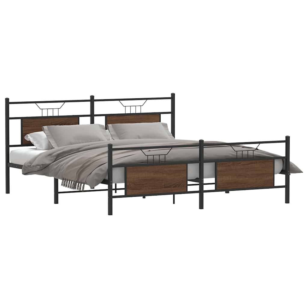 vidaXL Metallbett ohne Matratze Braun Eichen-Optik 160x200 cm
