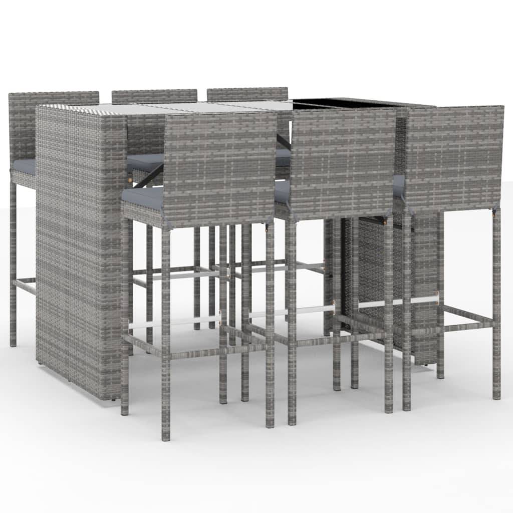 vidaXL 7-tlg. Gartenbar-Set mit Kissen Grau Poly Rattan