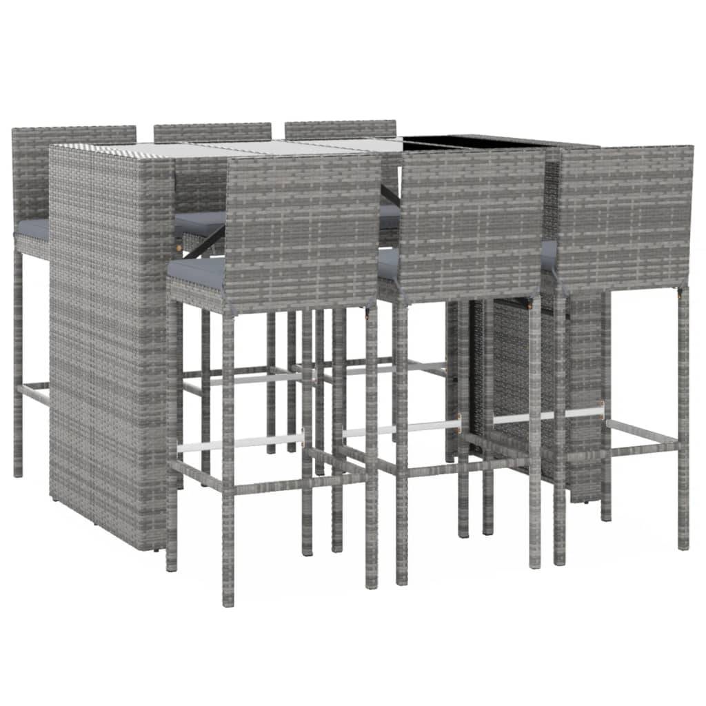 vidaXL 7-tlg. Gartenbar-Set mit Kissen Grau Poly Rattan