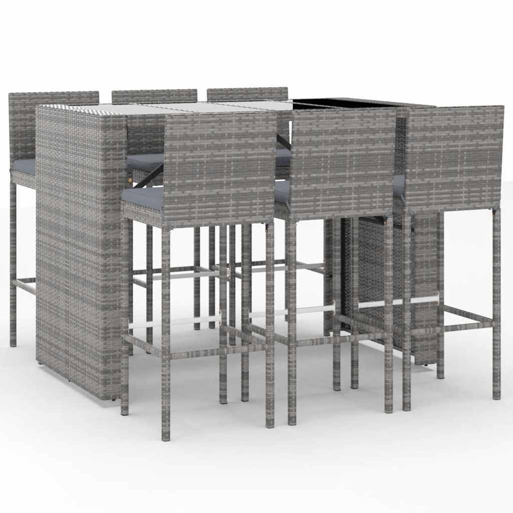 vidaXL 7-tlg. Gartenbar-Set mit Kissen Grau Poly Rattan