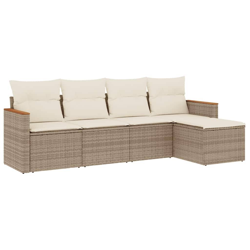 vidaXL 5-tlg. Garten-Sofagarnitur mit Kissen Beige Poly Rattan