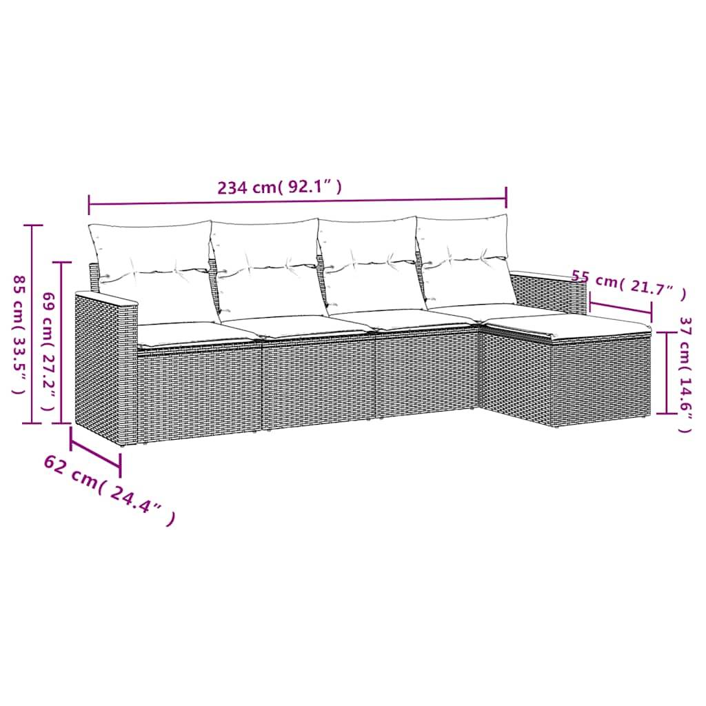 vidaXL 5-tlg. Garten-Sofagarnitur mit Kissen Beige Poly Rattan