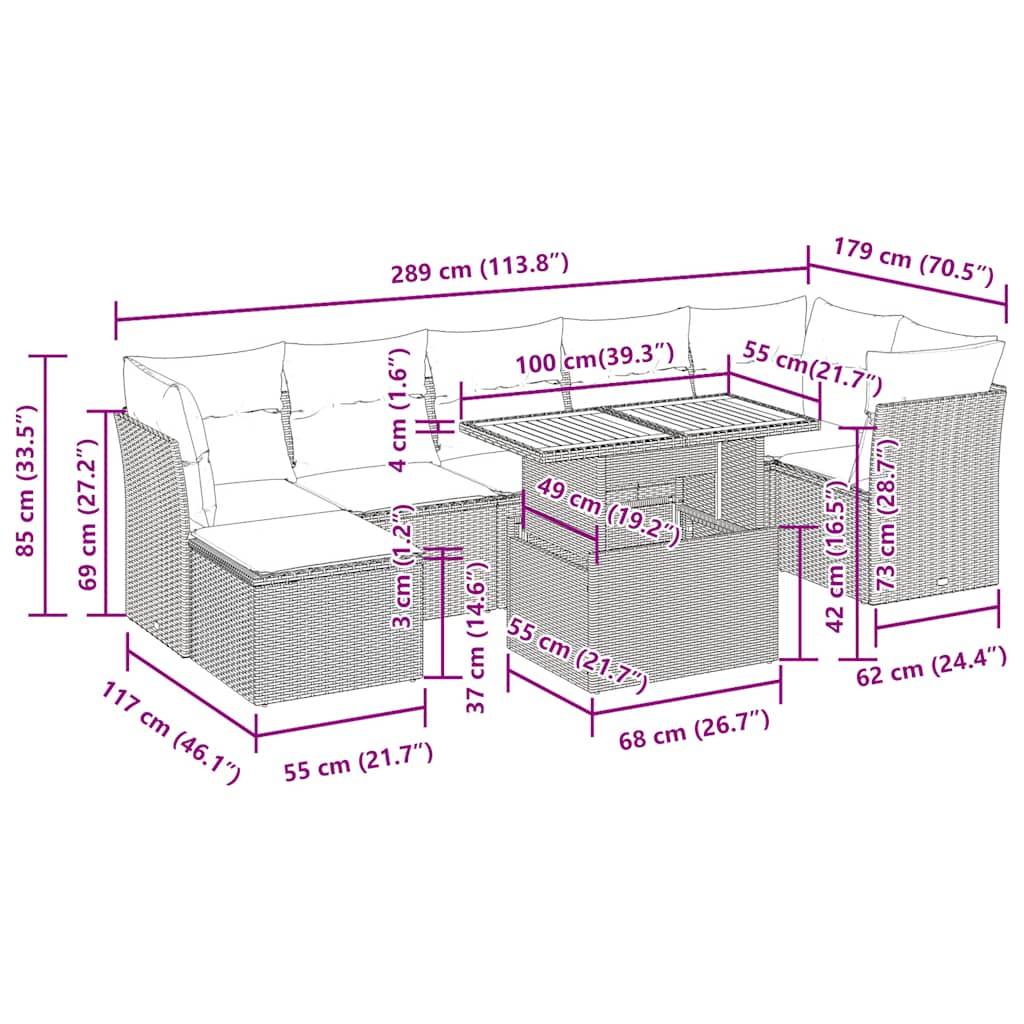 vidaXL 8-tlg. Garten-Sofagarnitur mit Kissen Schwarz Poly Rattan