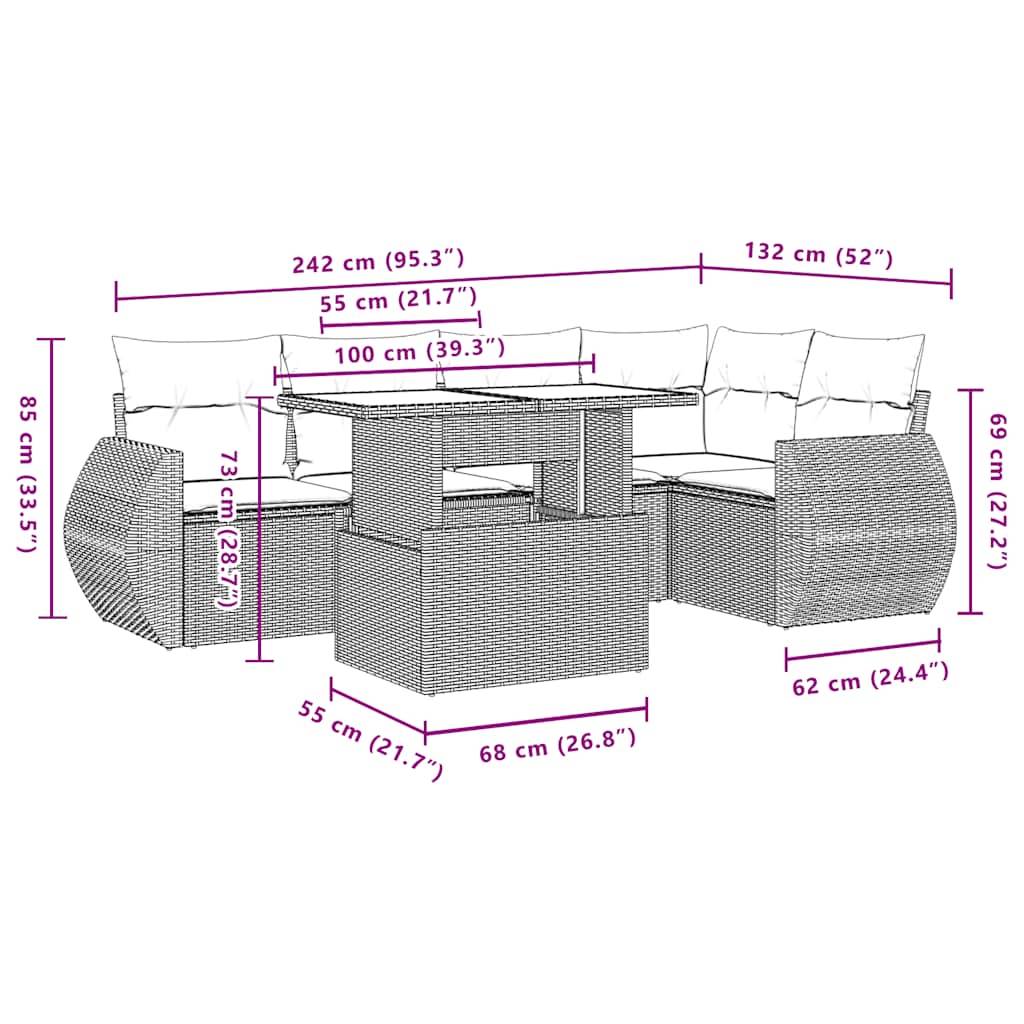 vidaXL 6-tlg. Garten-Sofagarnitur mit Kissen Schwarz Poly Rattan