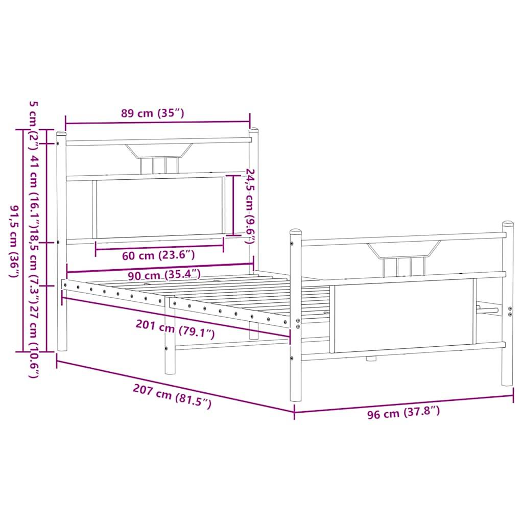 vidaXL Bettgestell ohne Matratze Sonoma-Eiche 90x200 cm Holzwerkstoff