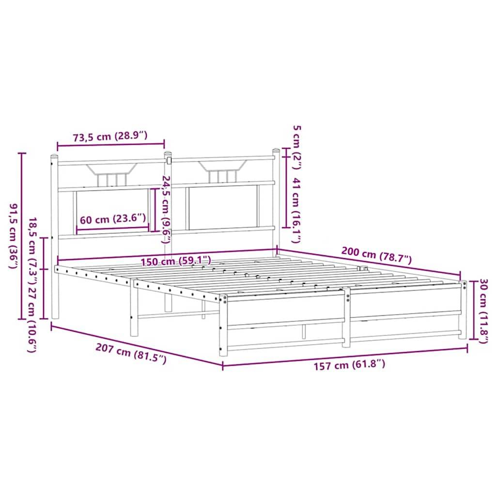 vidaXL Bettgestell ohne Matratze Räuchereiche 150x200 cm Holzwerkstoff