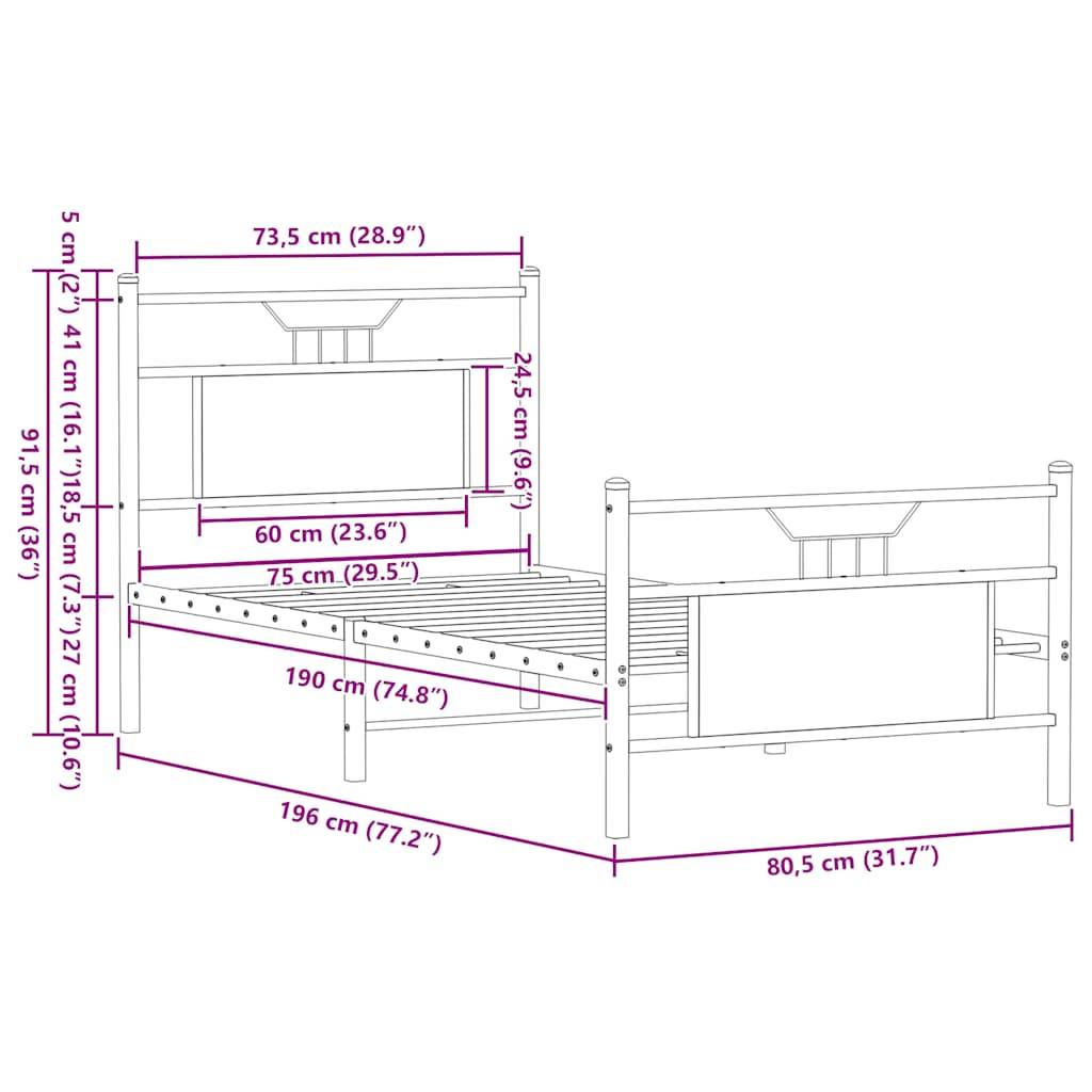 vidaXL Bettgestell ohne Matratze Räuchereiche 75x190 cm Holzwerkstoff