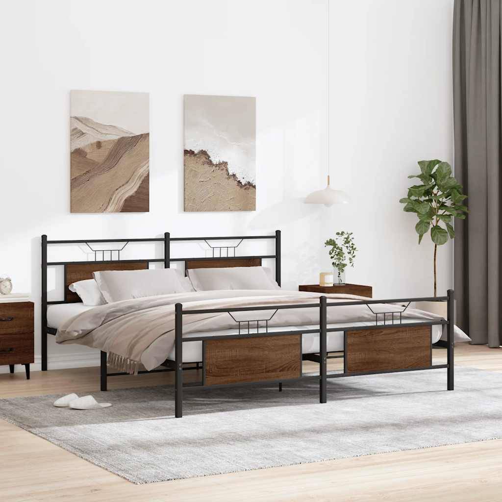 vidaXL Metallbett ohne Matratze Braun Eichen-Optik 160x200 cm