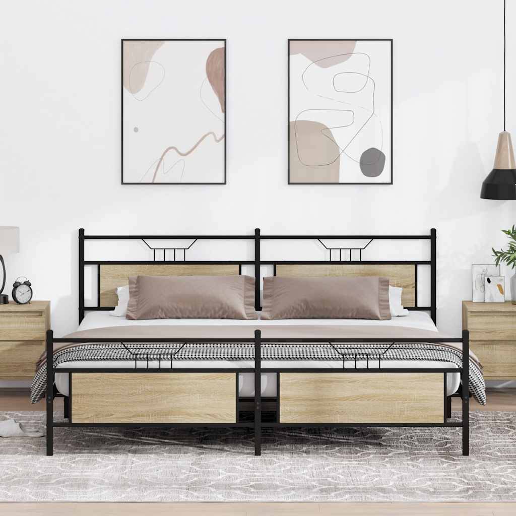 vidaXL Metallbett ohne Matratze Sonoma-Eiche 200x200 cm