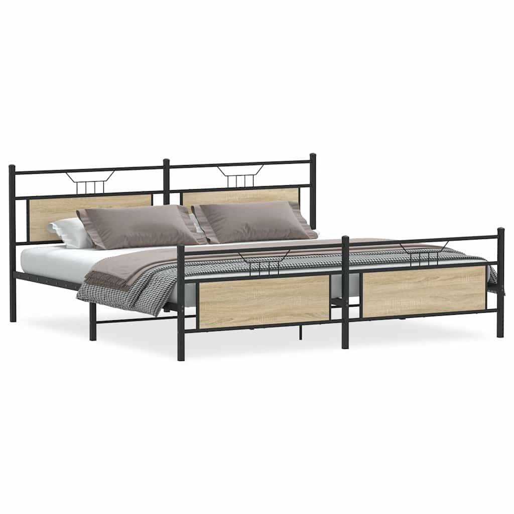 vidaXL Metallbett ohne Matratze Sonoma-Eiche 200x200 cm