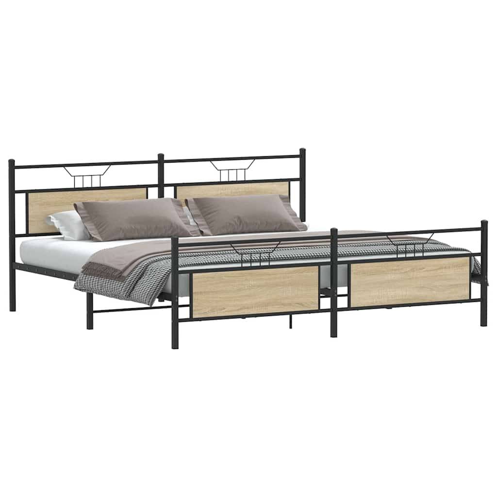 vidaXL Metallbett ohne Matratze Sonoma-Eiche 200x200 cm