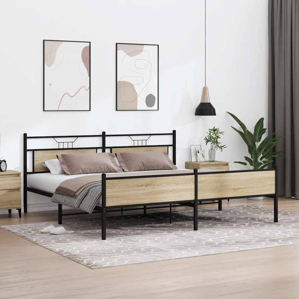 vidaXL Metallbett ohne Matratze Sonoma-Eiche 200x200 cm