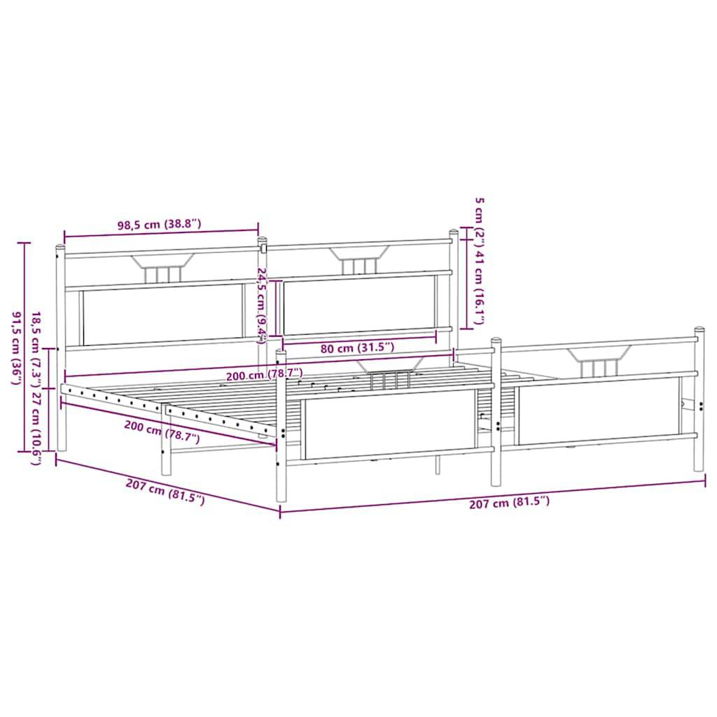vidaXL Metallbett ohne Matratze Sonoma-Eiche 200x200 cm