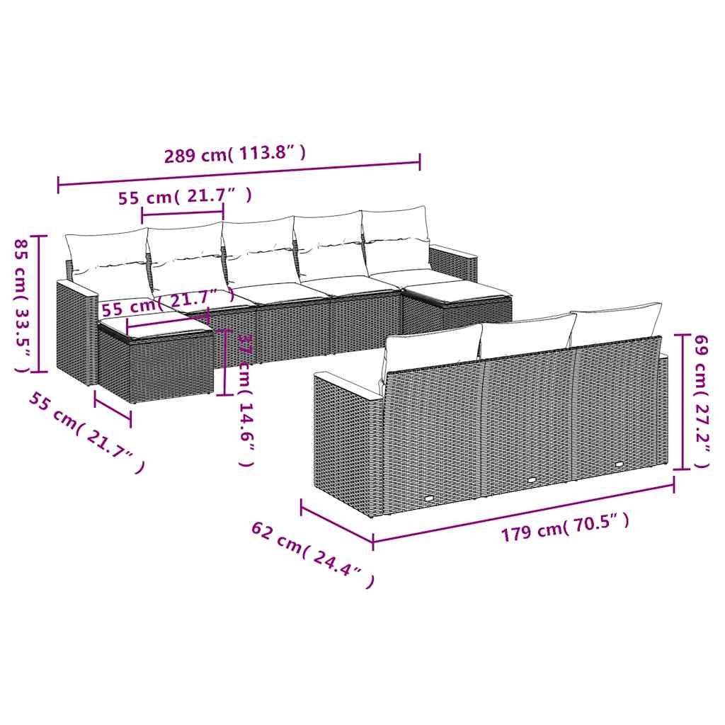 vidaXL 10-tlg. Garten-Sofagarnitur mit Kissen Schwarz Poly Rattan
