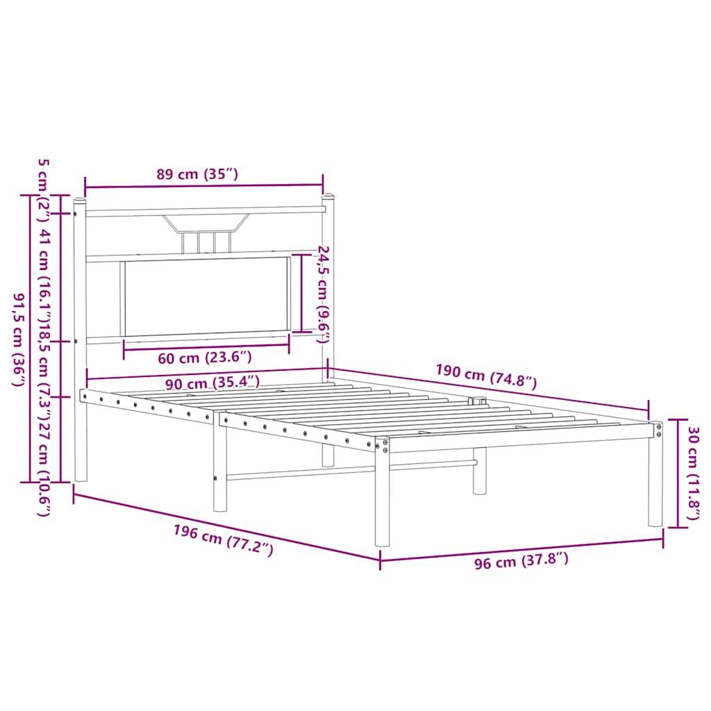 vidaXL Bettgestell ohne Matratze Braun Eiche 90x190 cm Holzwerkstoff