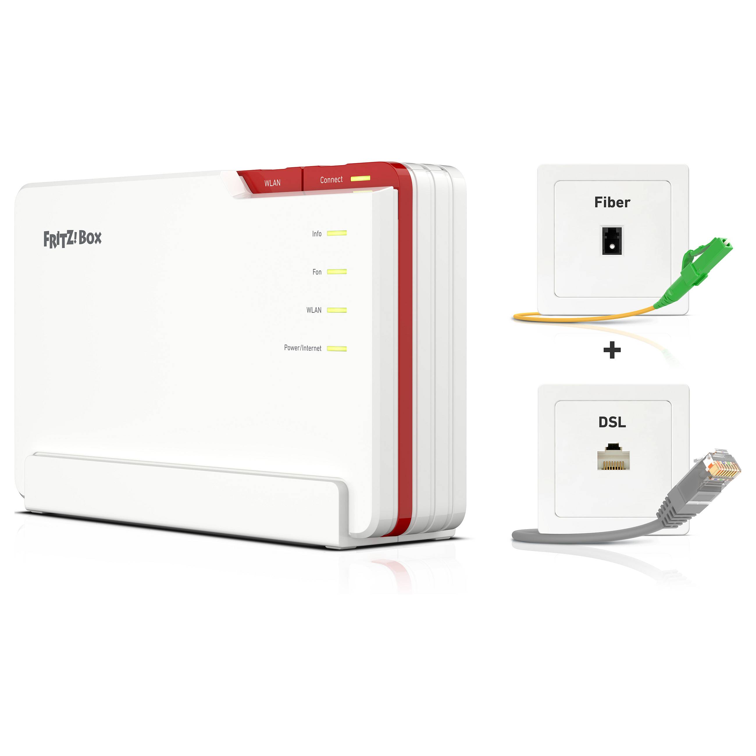 Ein weiß-rotes Modem mit der Bezeichnung „FRITZ!Box