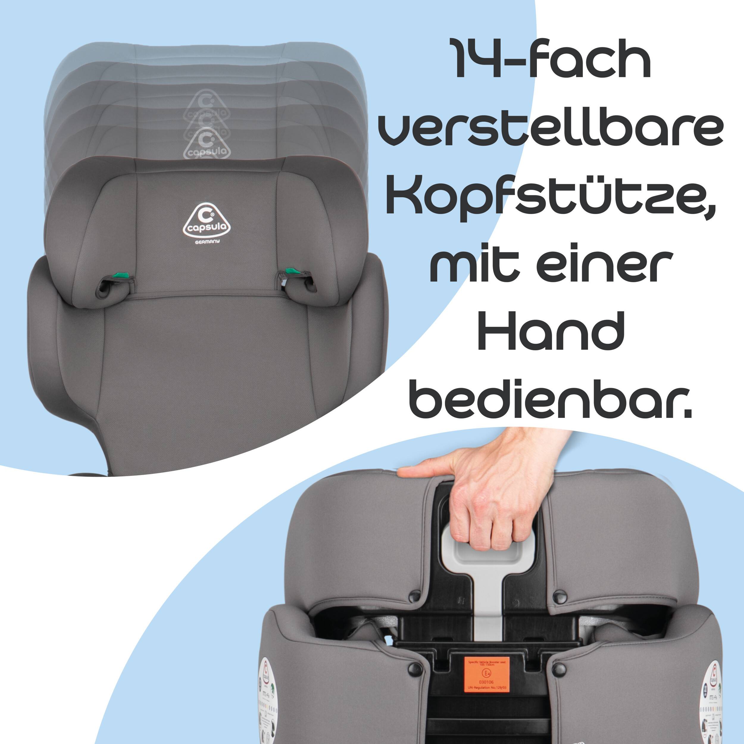 capsula® Kindersitz-Isofix-I-Size 15-36kg Autokindersitz 95-150 cm, 4-12 Jahre Gruppe II/III Autositz Sitzschale für