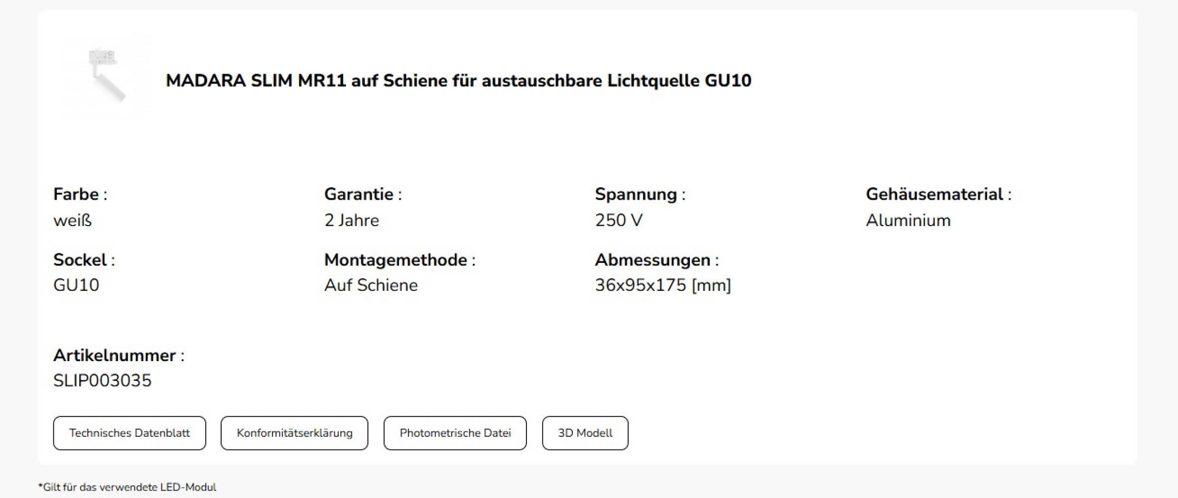 Spectrum LED 3-Phasen Stromschienenstrahler MADARA SLIM GU10 MR11 schwenkbar IP20 weiß max. 4W rund