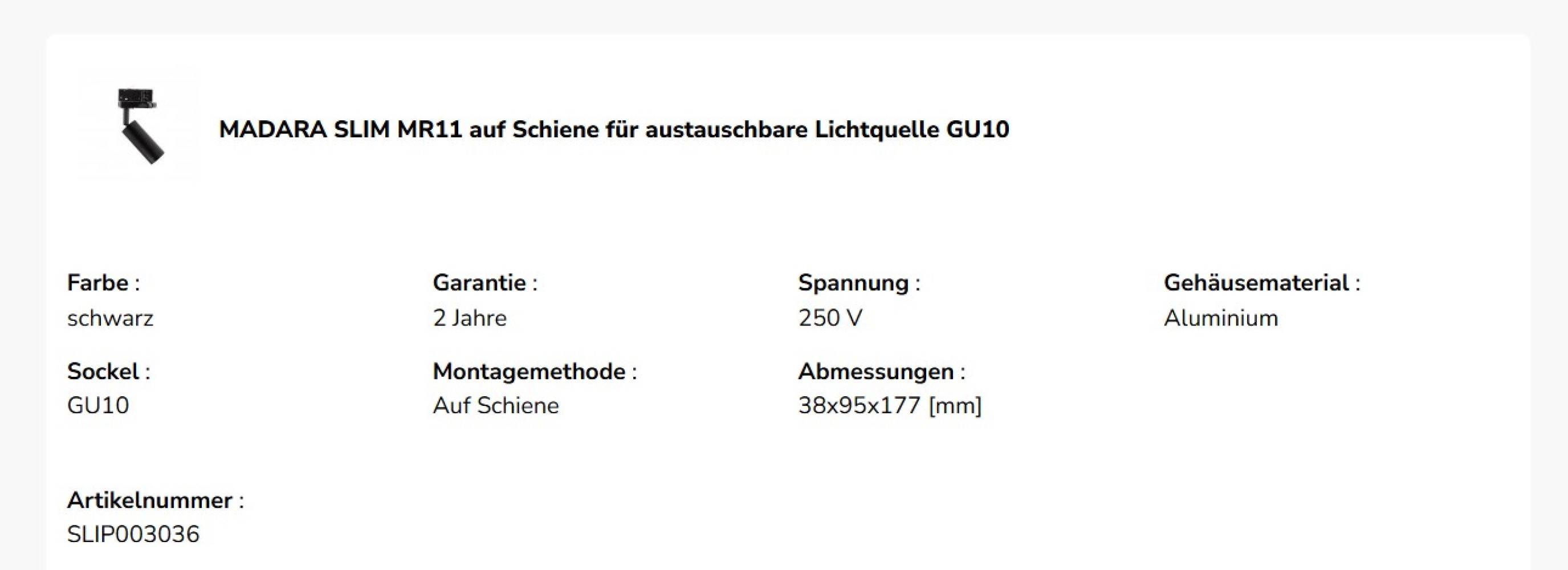 Spectrum LED 3-Phasen Stromschienenstrahler MADARA SLIM GU10 MR11 schwenkbar IP20 schwarz max. 4W rund