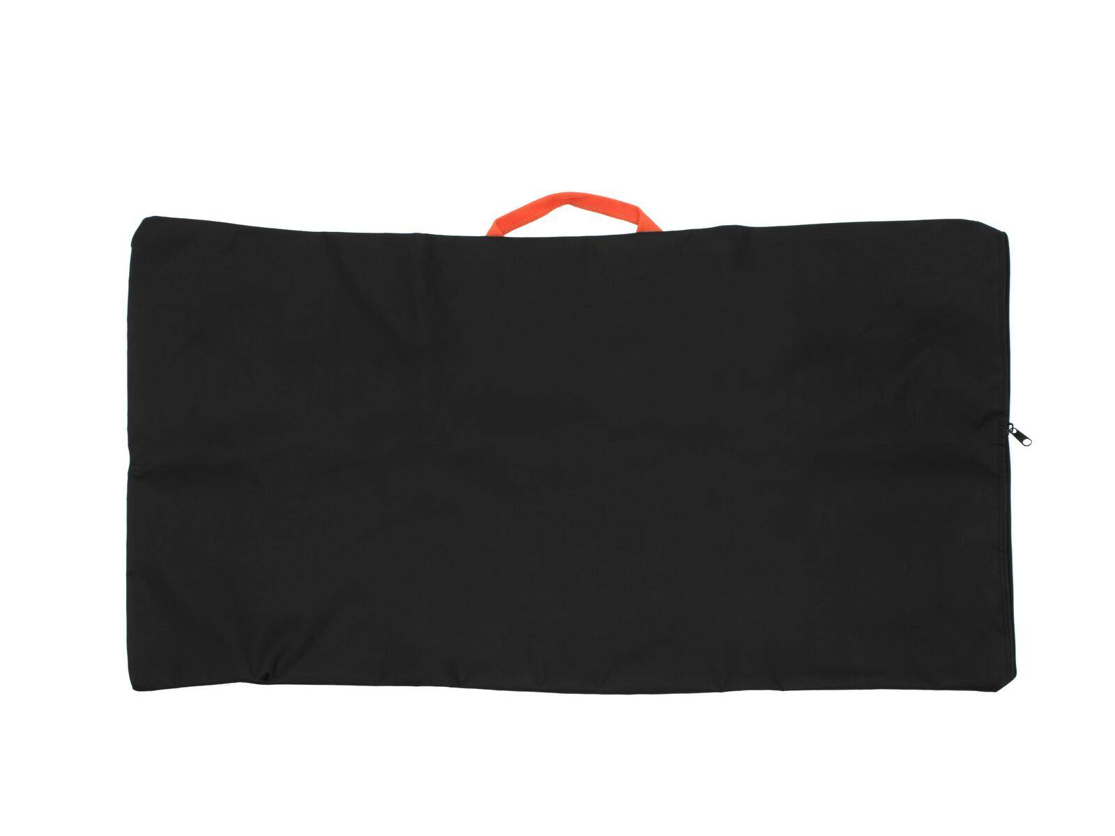 Eine schwarze Tragetasche mit einem roten Griff, gegen einen weißen Hintergrund präsentiert.