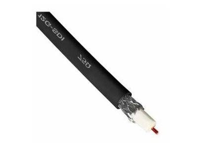 Ein schwarzes Koaxialkabel mit sichtbarer Abschirmung und Kern; gekennzeichnet mit '5C-2DI' und 'ΔΩ'.