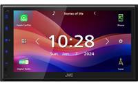 JVC-Autoradio-Startbildschirm zeigt 10:28 am Sonntag, 2. Januar 2024, mit Apple CarPlay-, Telefon-, Digitalradio- und Quellensymbolen.