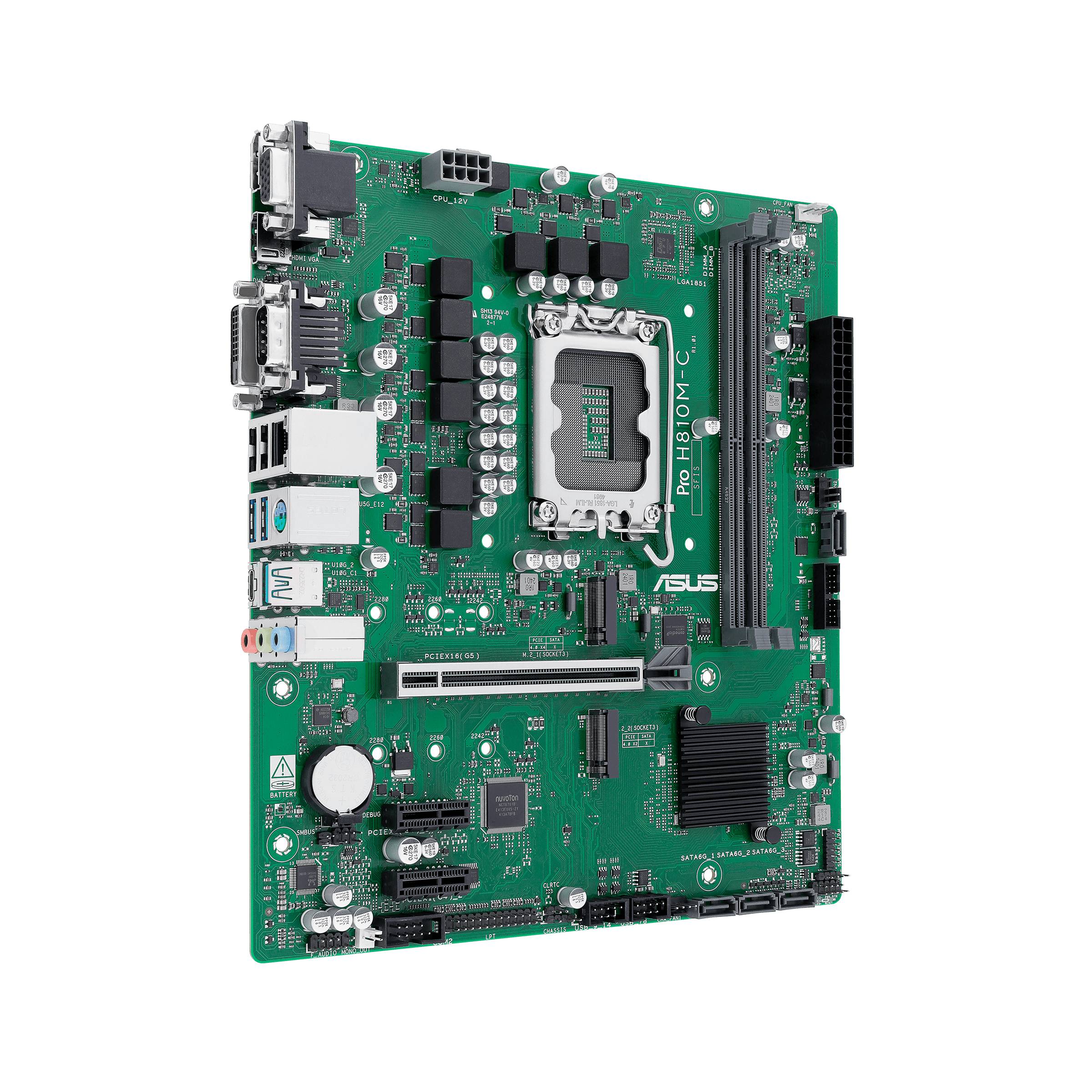 ASUS PRO H810M-C-CSM - Motherboard - micro ATX - LGA1851 Sockel - H810 Chipsatz - USB-C 3.2 Gen 1, USB 3.2 Gen 2, USB 3.2 Gen 1 - Gigabit LAN
