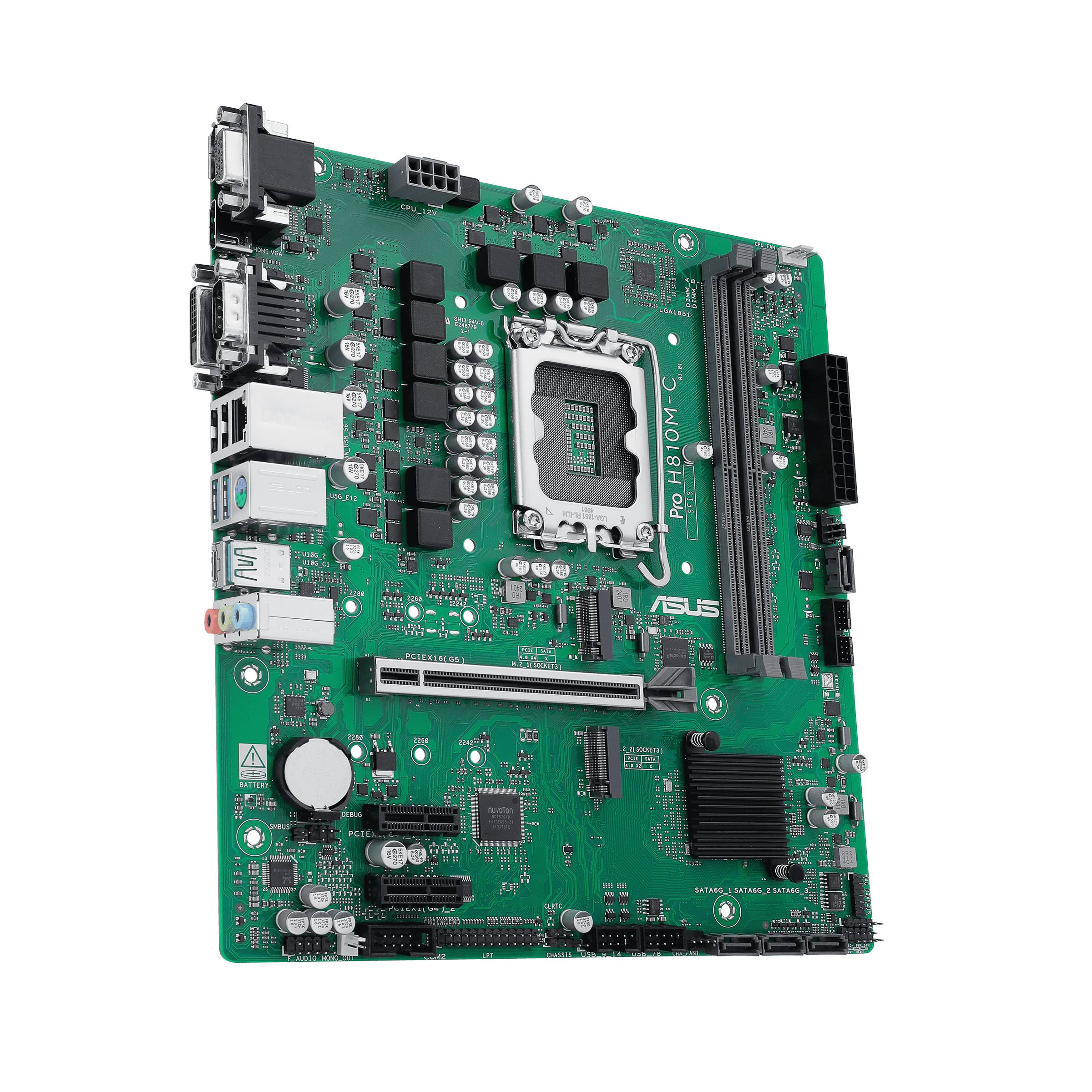 ASUS PRO H810M-C-CSM - Motherboard - micro ATX - LGA1851 Sockel - H810 Chipsatz - USB-C 3.2 Gen 1, USB 3.2 Gen 2, USB 3.2 Gen 1 - Gigabit LAN