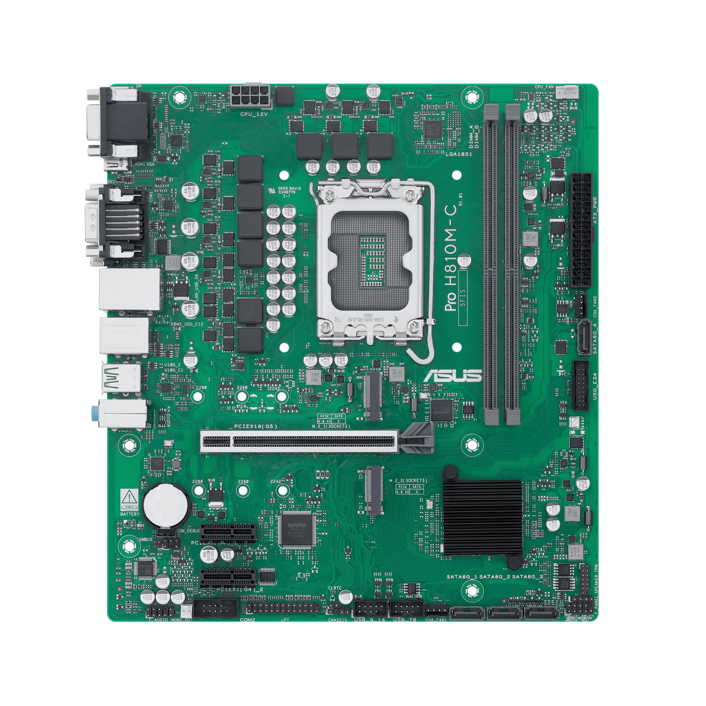 ASUS PRO H810M-C-CSM - Motherboard - micro ATX - LGA1851 Sockel - H810 Chipsatz - USB-C 3.2 Gen 1, USB 3.2 Gen 2, USB 3.2 Gen 1 - Gigabit LAN