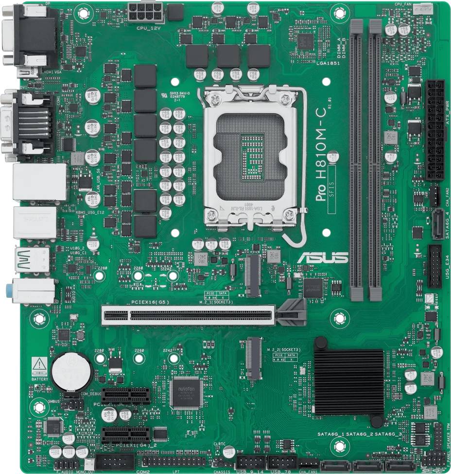 Ein grünes ASUS-Motherboard mit der Bezeichnung 