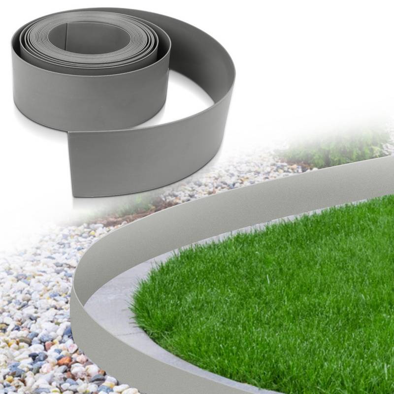 1000 x 10 x 0.2cm Rasenkante PE Kunststoff Beeteinfassung Flexible Rasenbegrenzung Beetumrandung Mähkante Wurzelsperre Grau