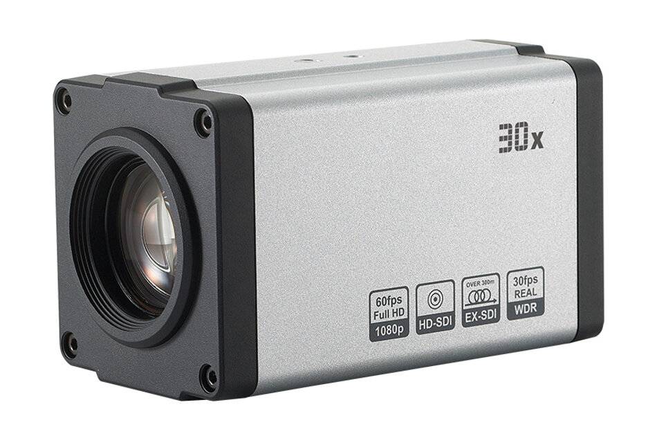 Silber 30x Industrie-Videokamera mit großem Objektiv und gekennzeichneten Funktionen HD-SDI, EX-SDI, 1080p, 60fps und WDR