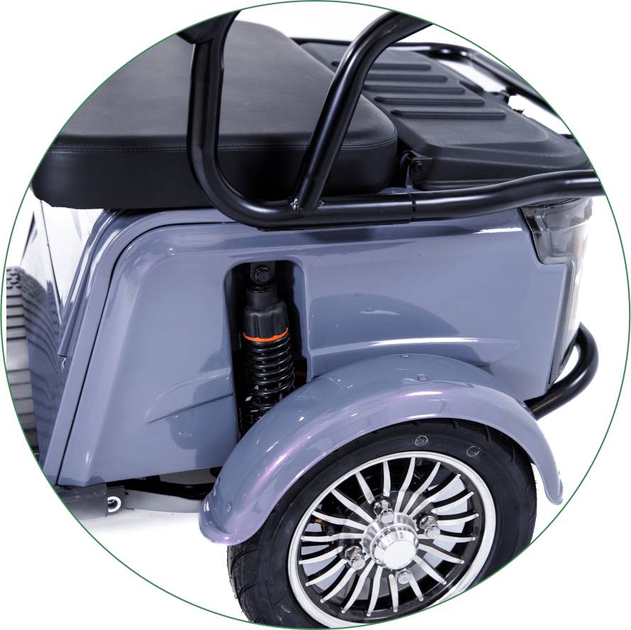 MoveEco P1-00 Elektrisches Dreirad für 2 Personen Mobilität für alle Generationen 25km/h Steingrau Seniorenmobil 2 Jahre