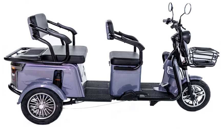 MoveEco P1-00 Elektrisches Dreirad für 2 Personen Mobilität für alle Generationen 25km/h Steingrau Seniorenmobil 2 Jahre