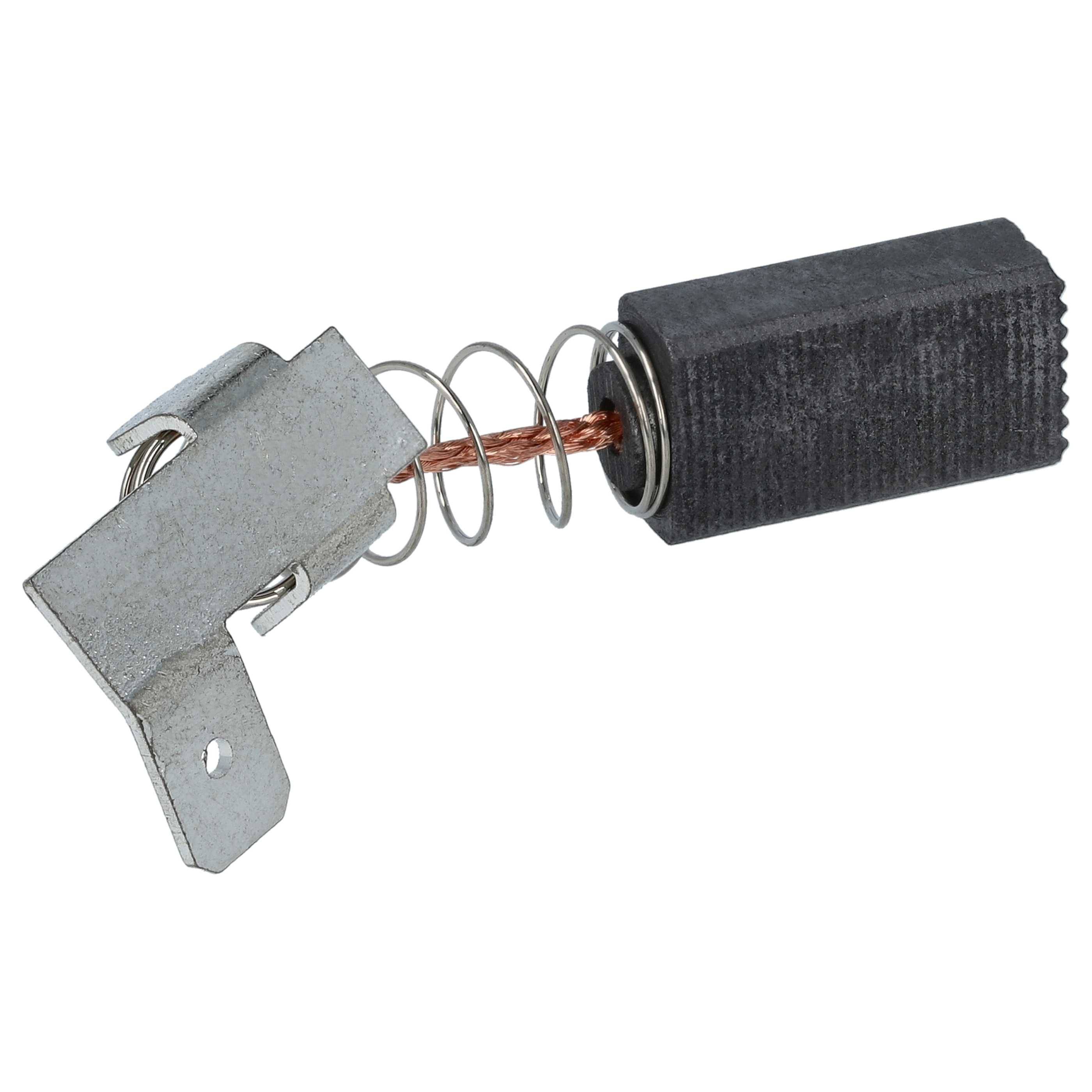 Eine Kohlebürste mit Feder und Metallstecker, die in Elektromotoren verwendet wird, um Strom zwischen stillstehenden und rotierenden Teilen zu leiten.
