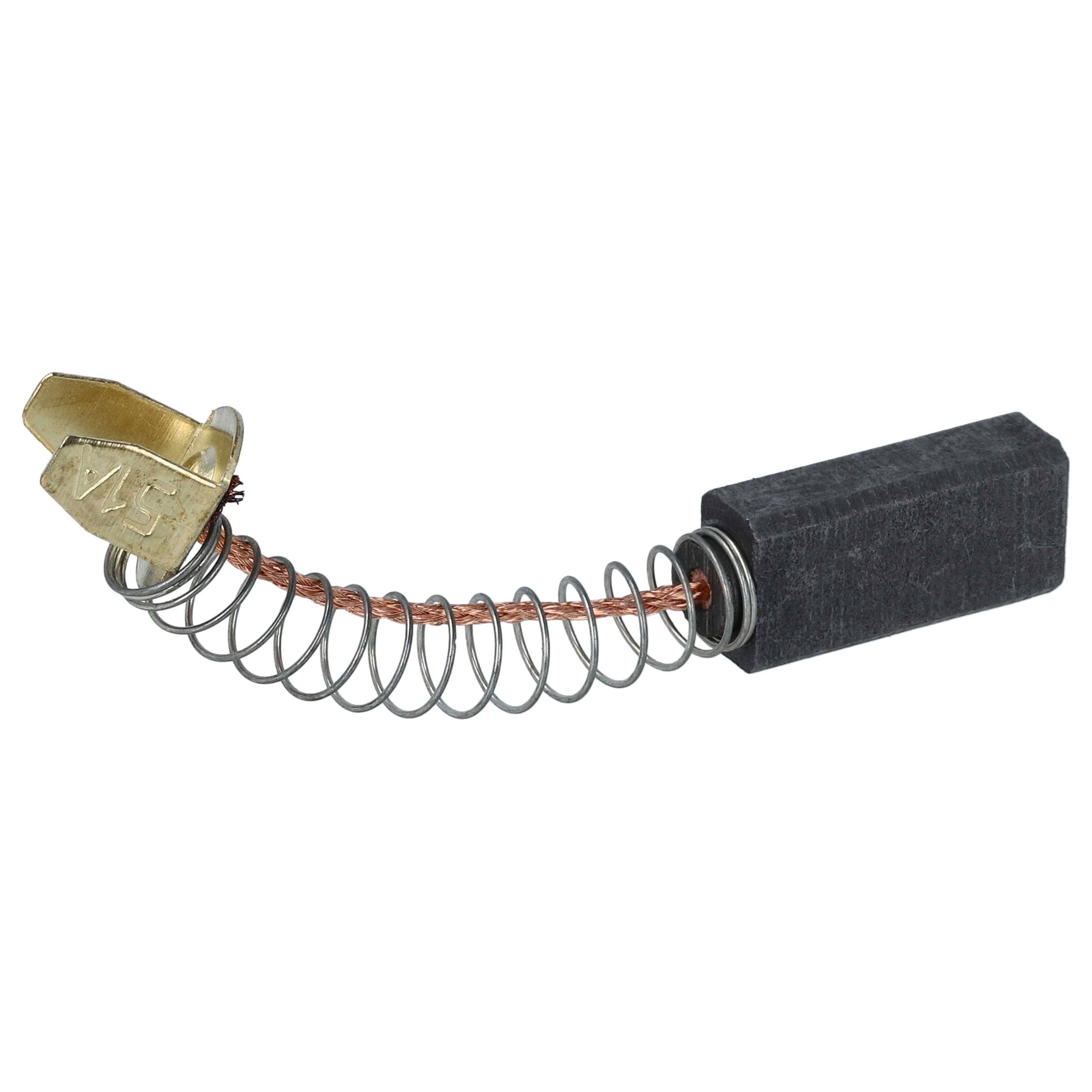 Eine Kohlebürste mit einer aufgewickelten Feder und einem angebrachten Metallstecker, die zur Stromleitung in Motoren oder Generatoren verwendet wird.